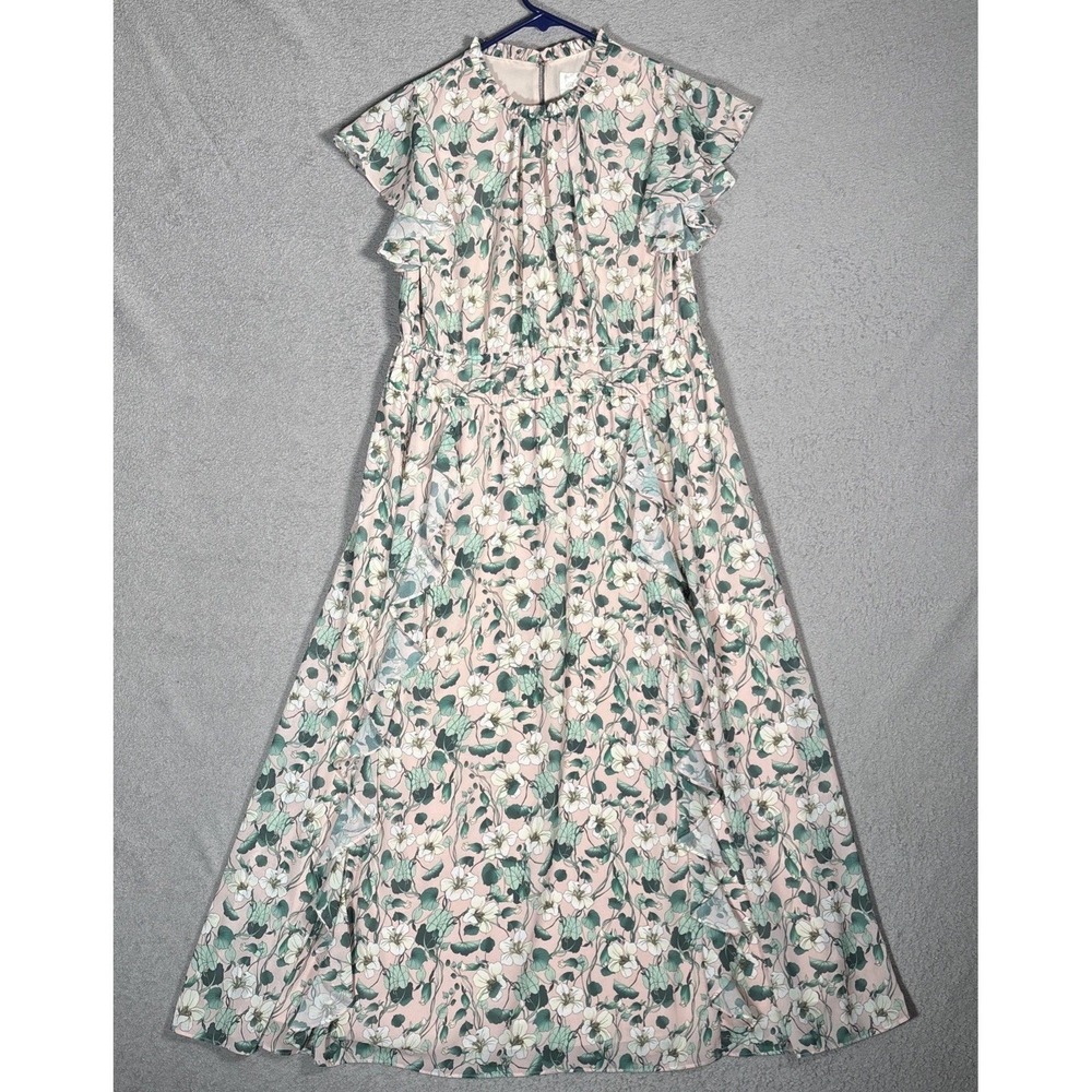 Shoshanna Midnight Pink Floral Flutter Sleeve Maxi Dress 6 Blush Cottage Prairie